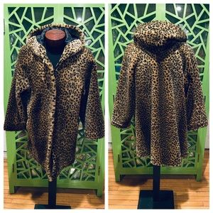 Dennis Basso Luxury Cheetah Print Hooded Faux Fur Coat